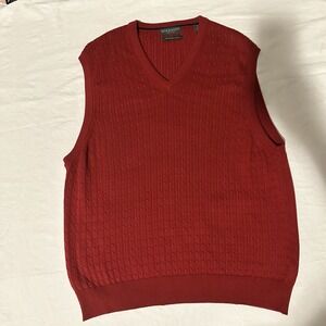 Lyle & Scott Of Scotland Sweater Vest SzM Red Cable Knit 100% Combed Cotton